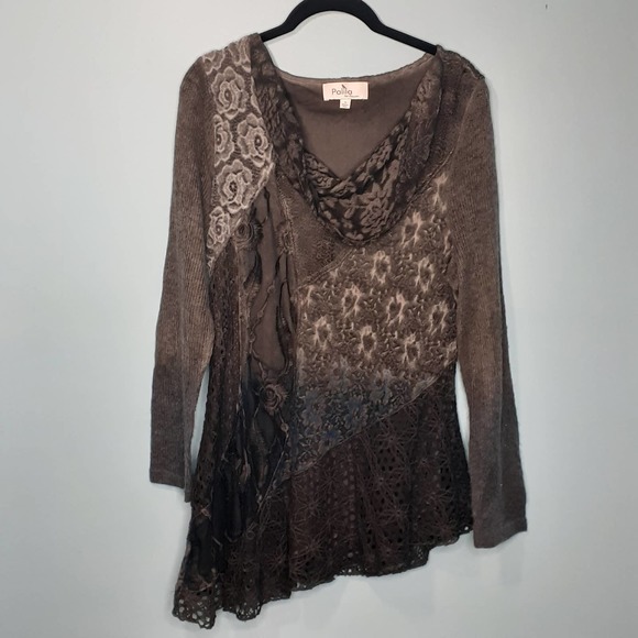 Palila Sweaters - Ladeis Palila San Francisco Lace Tunic Cowl Neck Top Size Small